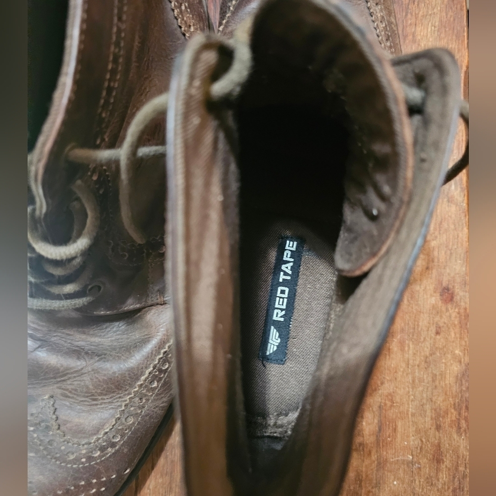 Mens Brown Real Leather Dress Shoes Boots Lace Up Cowboy Size 12 - Red Tape - Picture 7 of 8